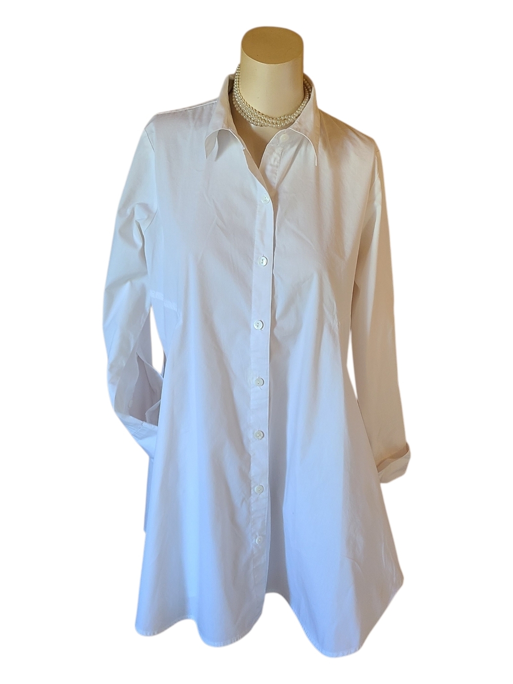 INAE Collection White Back Button Tunic Shirt Oversized Lagenlook Blouse M